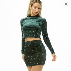 BNWT Studded Emerald Green Two Piece Skirt Set
